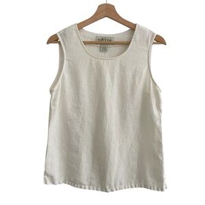 Orvis Linen Tank Top Size Small Natural White Lagenlook Minimal Granola Girl